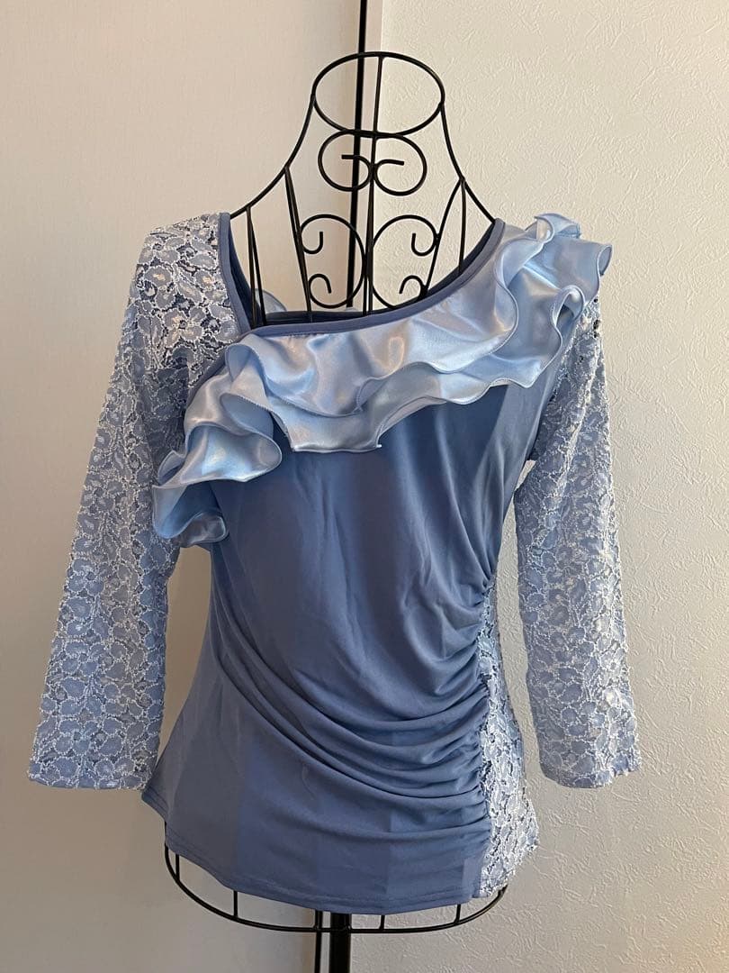 新品❣️未使用❣️✨社交ダンス　カットソー　レース　水色✨