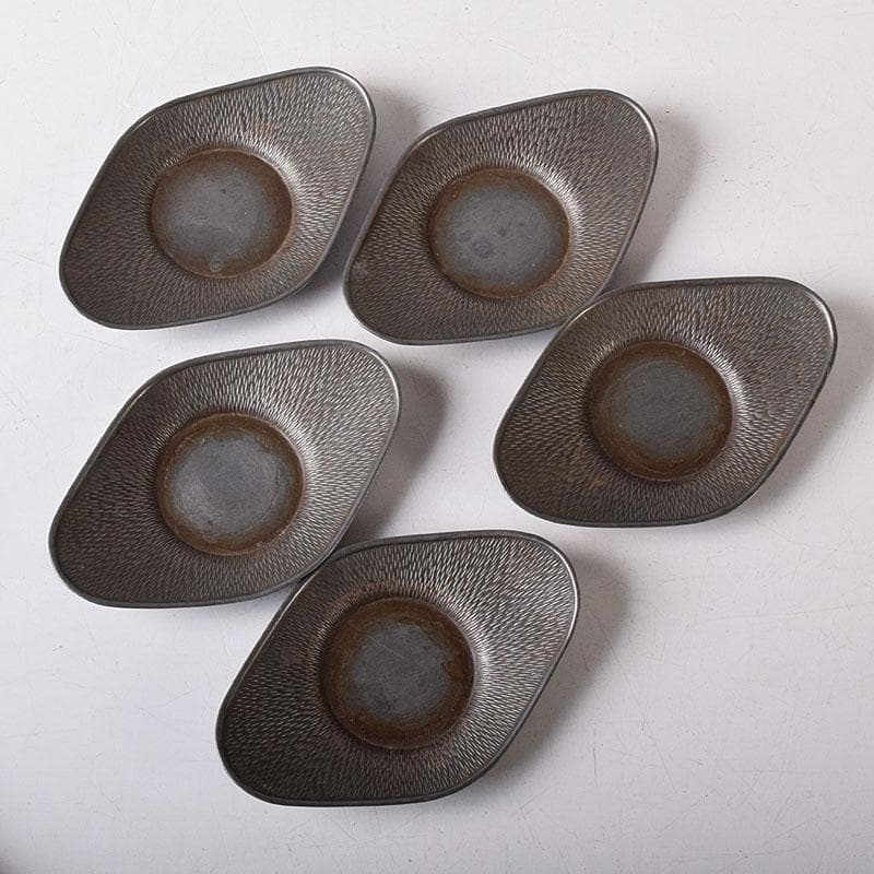 煎茶道具　壱輝作　古錫　茶托　5客　C　7765