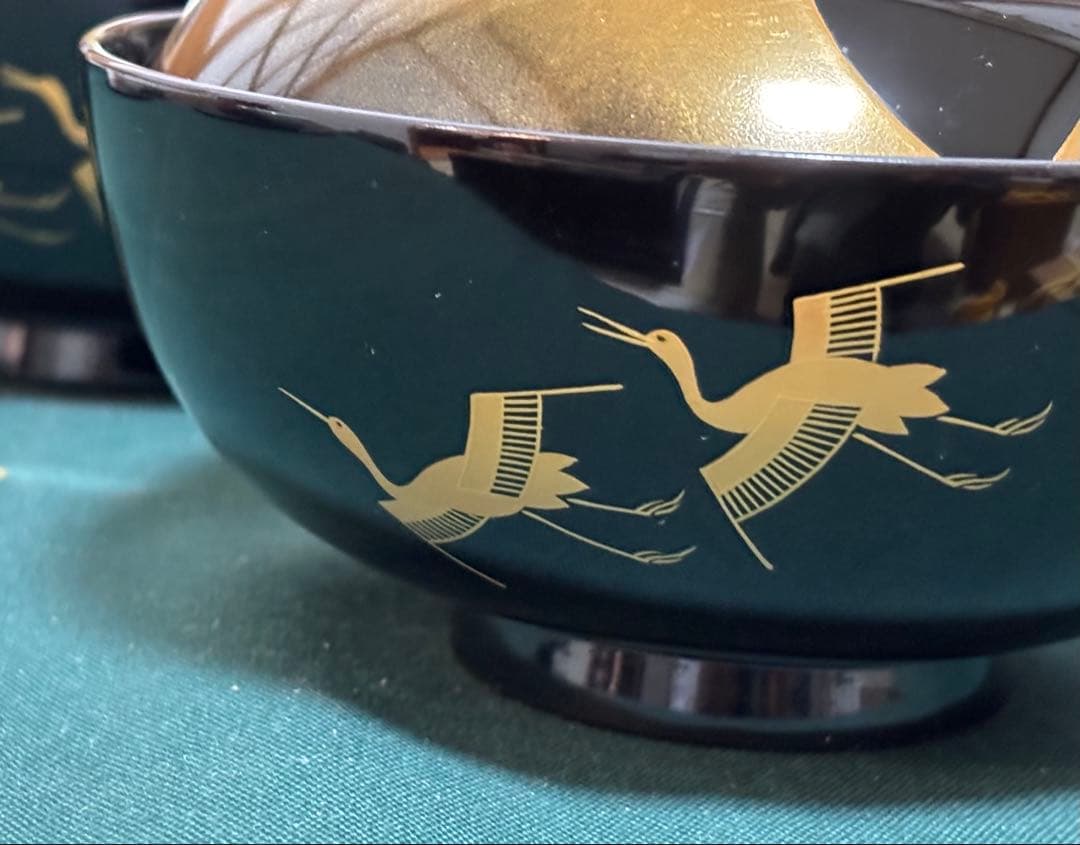 漆器 吸物椀 煮物椀 5客セット 遠山 群鶴蒔絵