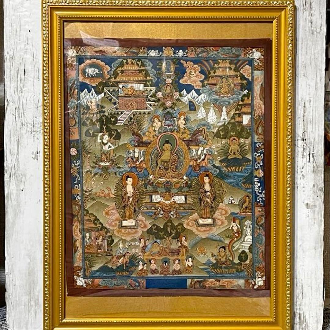 ネパール　カトマンズ　手描き仏画　曼荼羅　釈迦の生涯