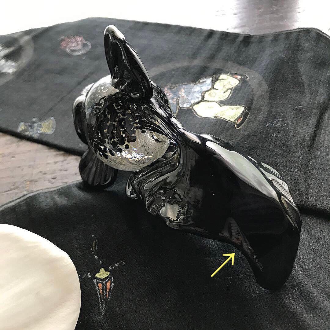 骨董　現代作家物　アート　濃紺　金赤被せ　吹雪紋　金彩爆変　金魚２体