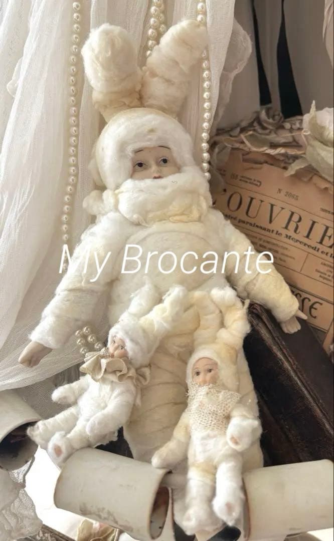 アンティーク雑貨 Handmade Cotton Bunny Dolls.