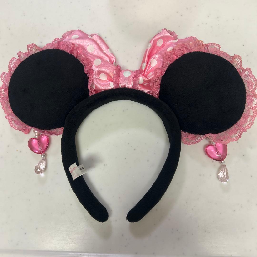 ミニー カチューシャ ピンク イヤリング 水玉 レース リボン ディズニー