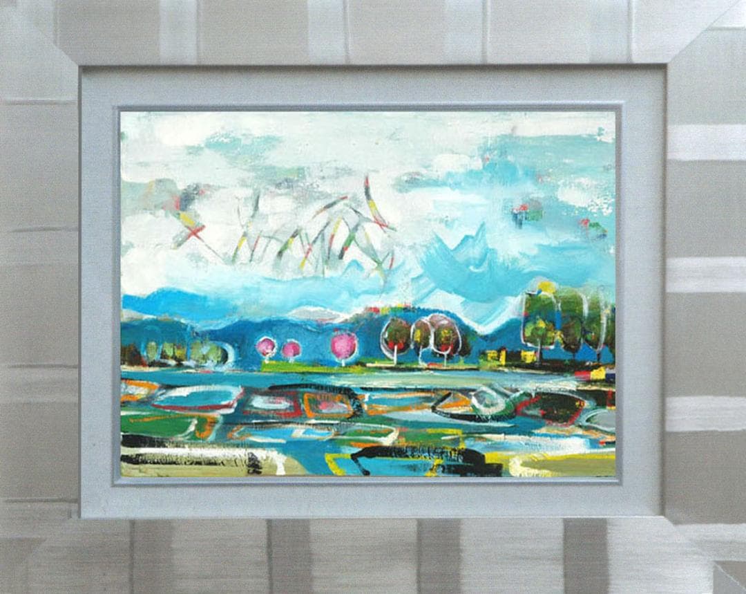 油絵 菅家令子 絵 絵画 インテリア 額付(黒) uF6-063003 田園風景