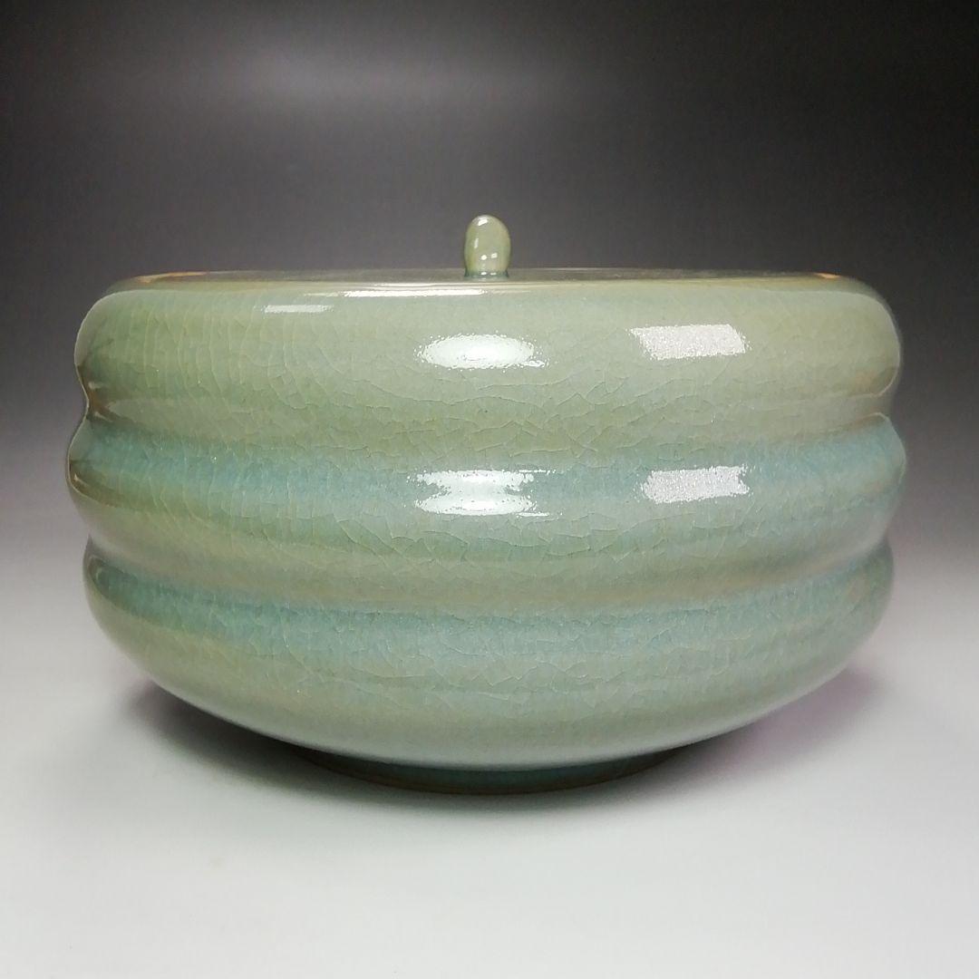 Ｓ５３０　水指　『多田青磁』『田村雲洞作』『平水指』　共箱　茶道具