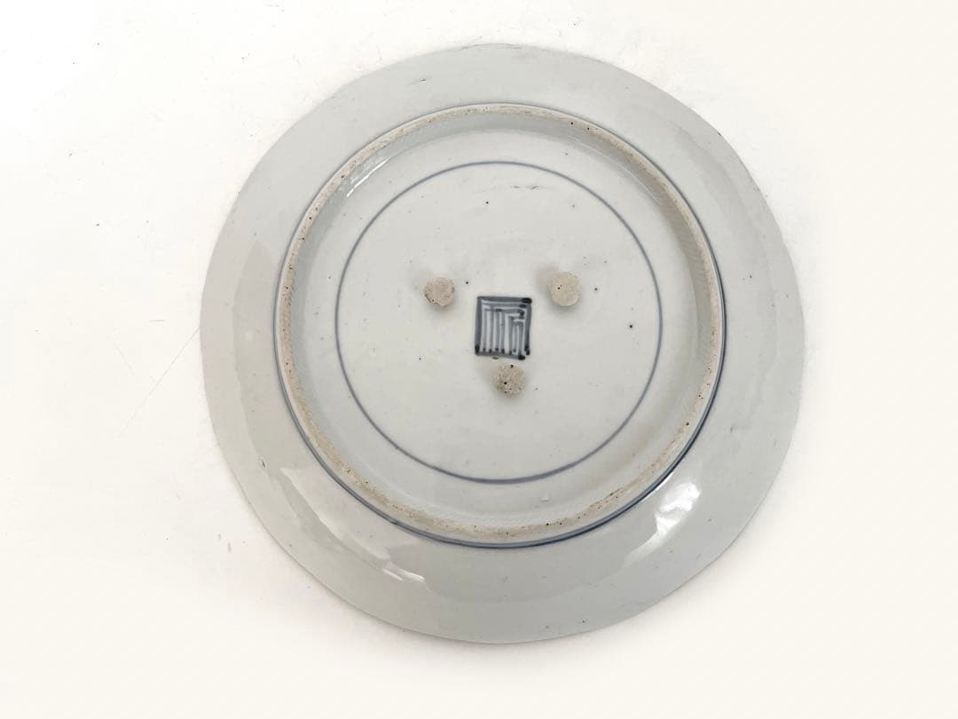 骨董　アンティーク　藍九谷　古九谷金銀彩　輪花　七寸皿　牡丹　蛇籠　水車