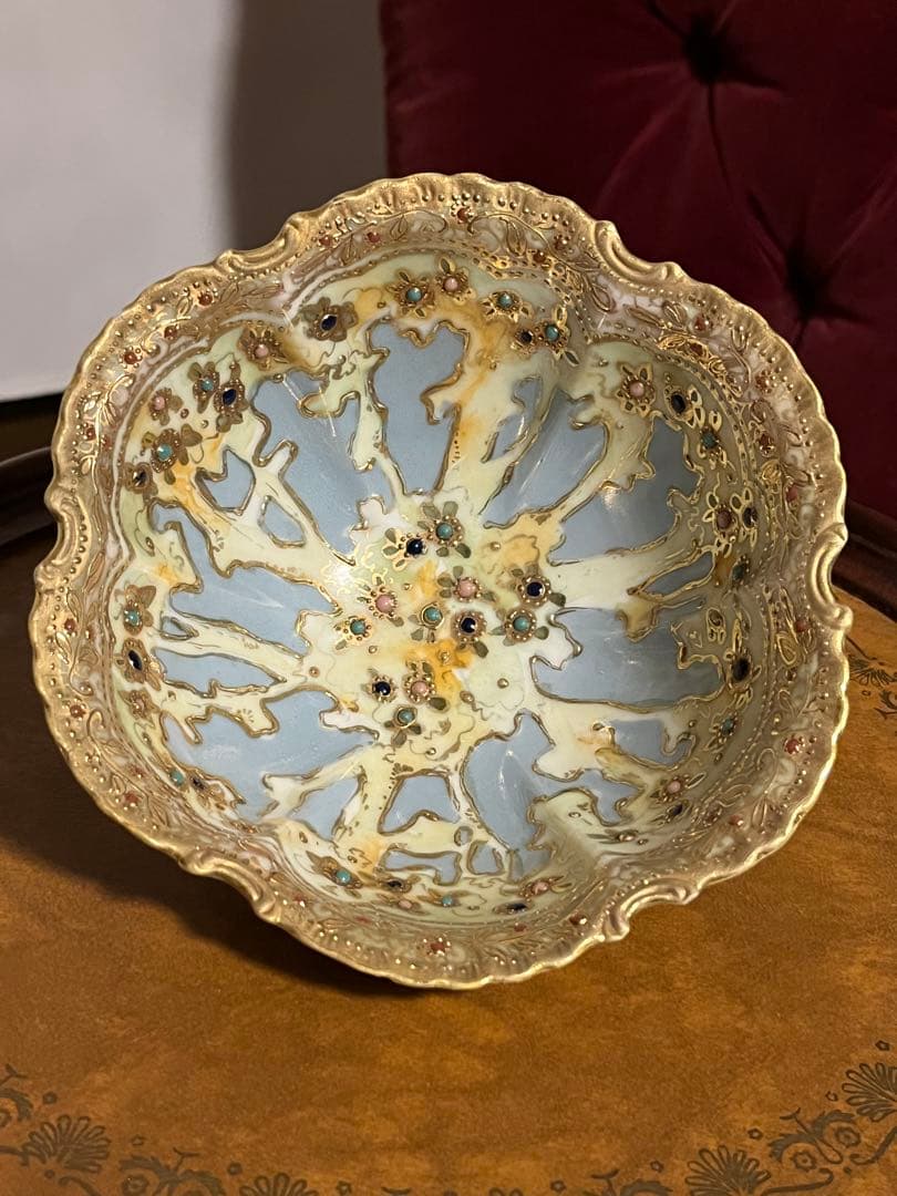 オールドノリタケ　メイプルリーフ印　ハンドペイント　ジュエル盛　ボウル