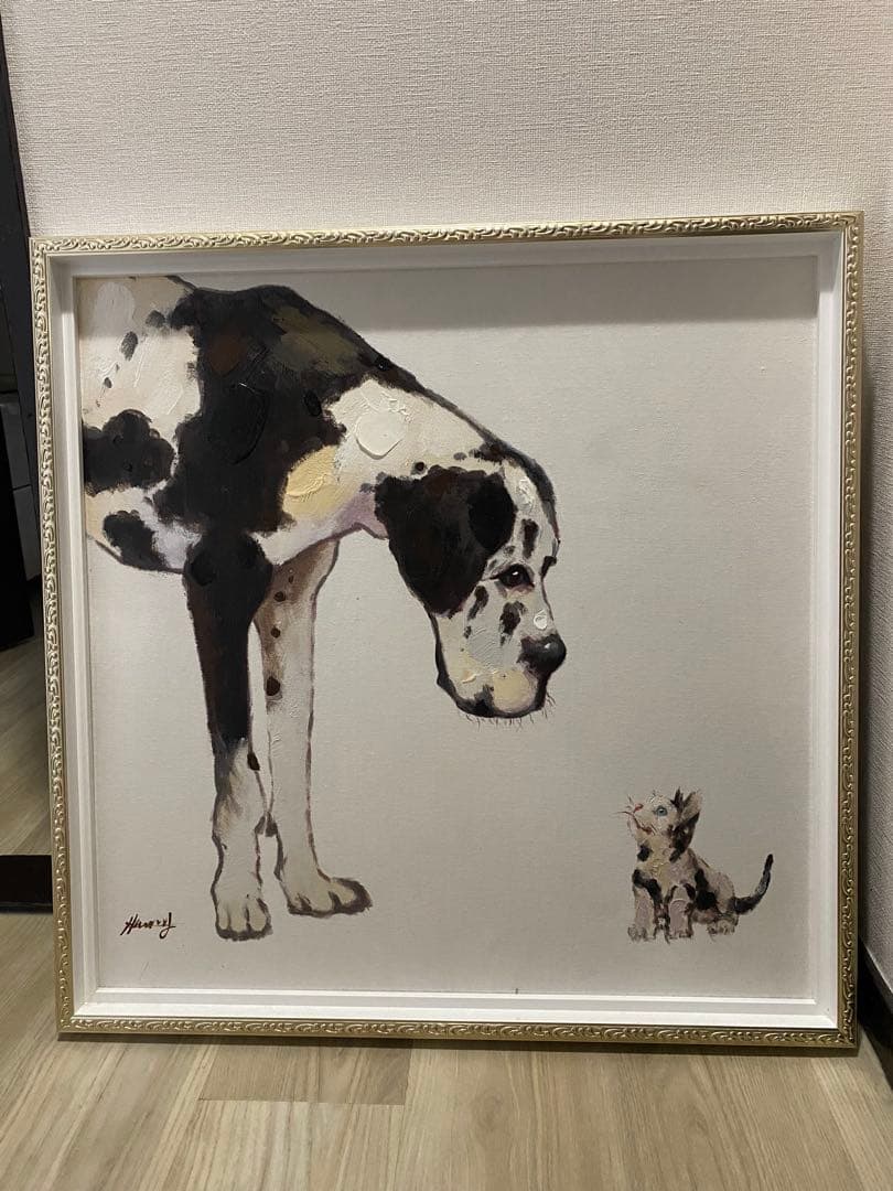 絵画 オイルペイントアート ベストフレンド 油絵　犬　猫　ダルメシアン