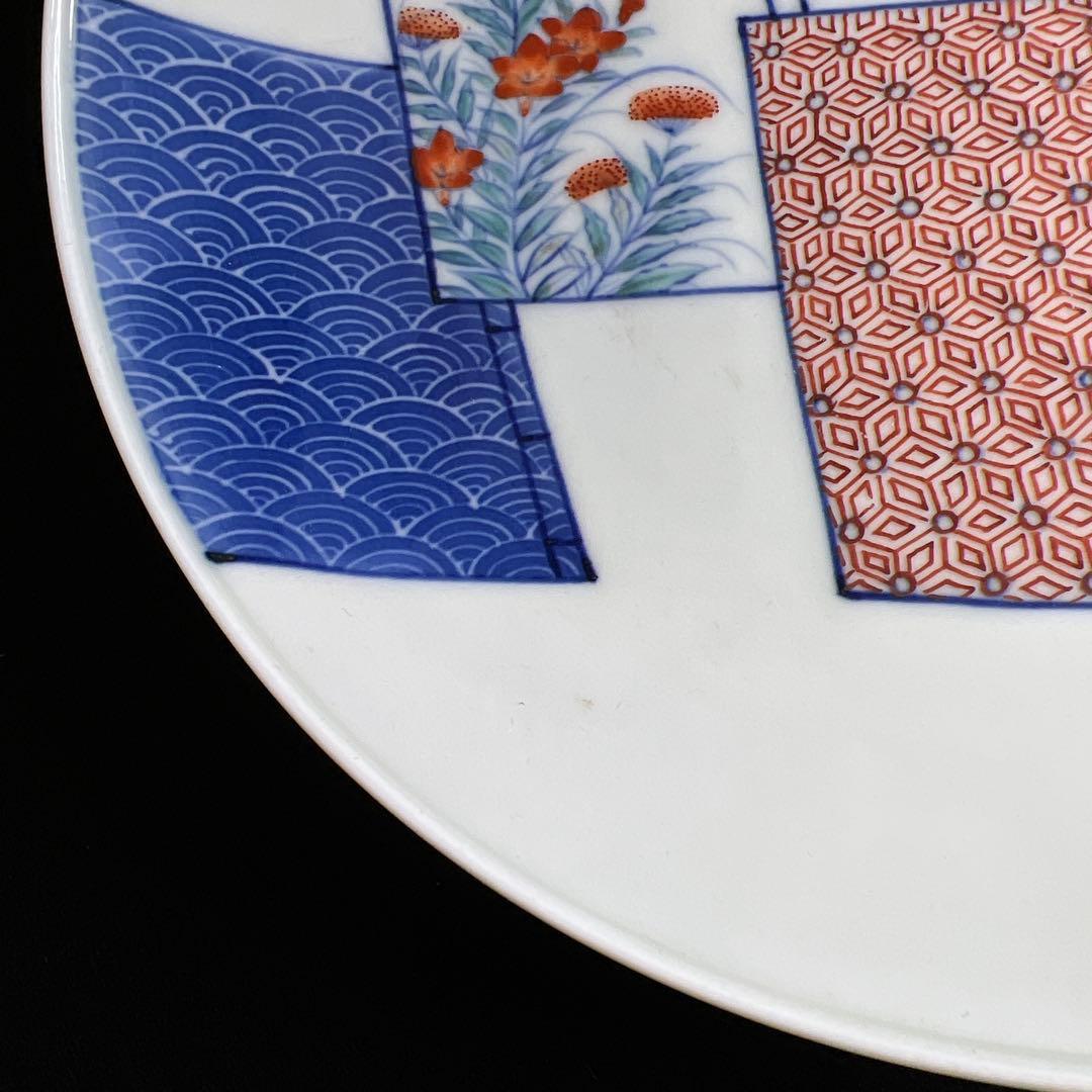 時代　色鍋島　八寸皿　塗木箱付　直径21㎝　東Y8-0109☆2Fタサオ