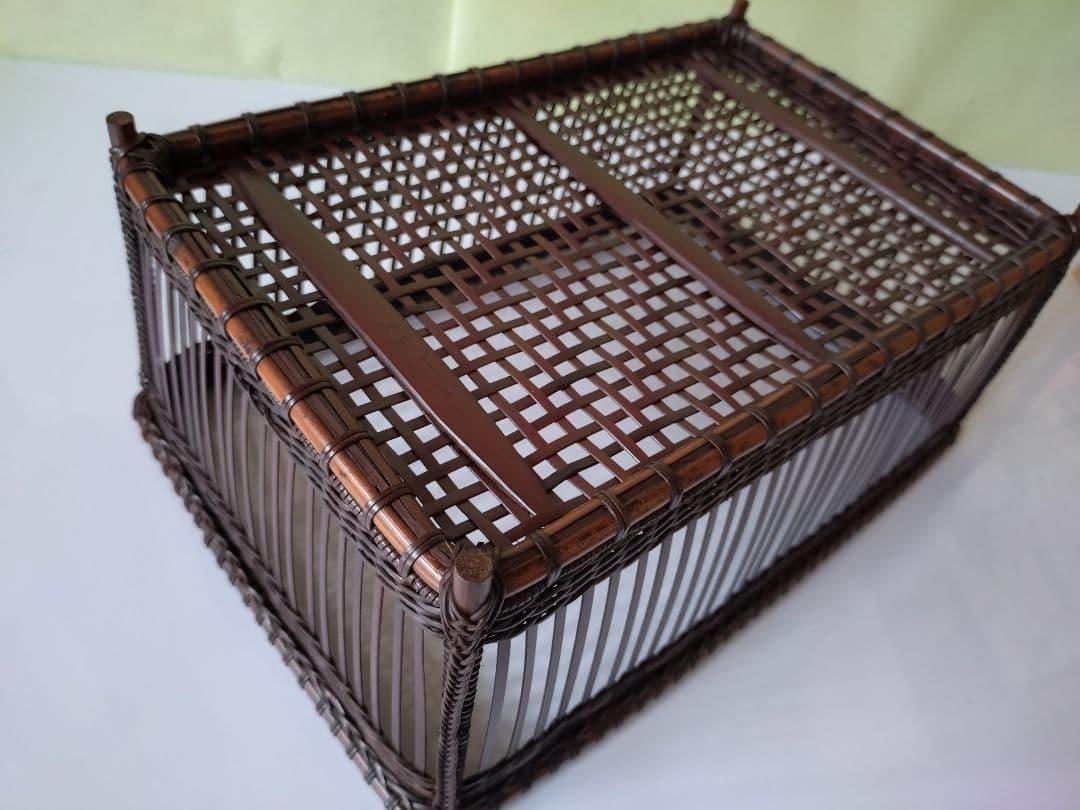 3 竹組透し篭 茶道具 篭 籠　 安藤竹良斎　共箱