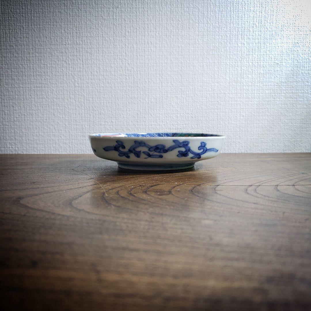 小皿　色絵付　染付　古伊万里　金彩　花唐草　鶴　四方襷文　明治　ハ号　複数縁欠け