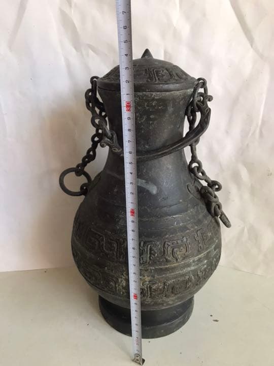 古董，藏友旧藏寄売，青銅製，「商獸面紋提梁器」祭祀品，附葬品，文房置物，賞物。