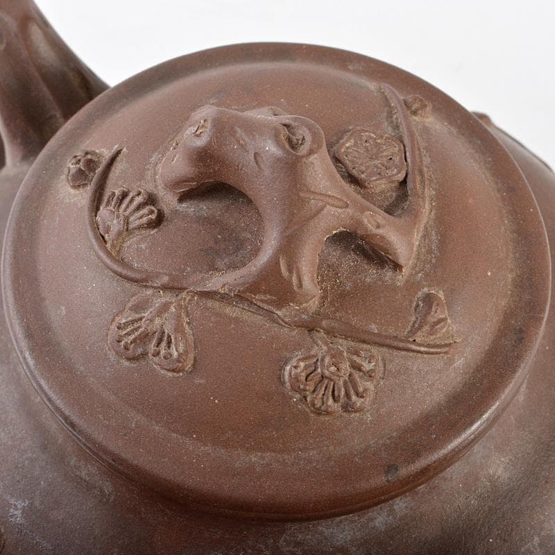 中国　紫砂　朱泥　貼梅文　急須　茶壷　在銘　M　R6224