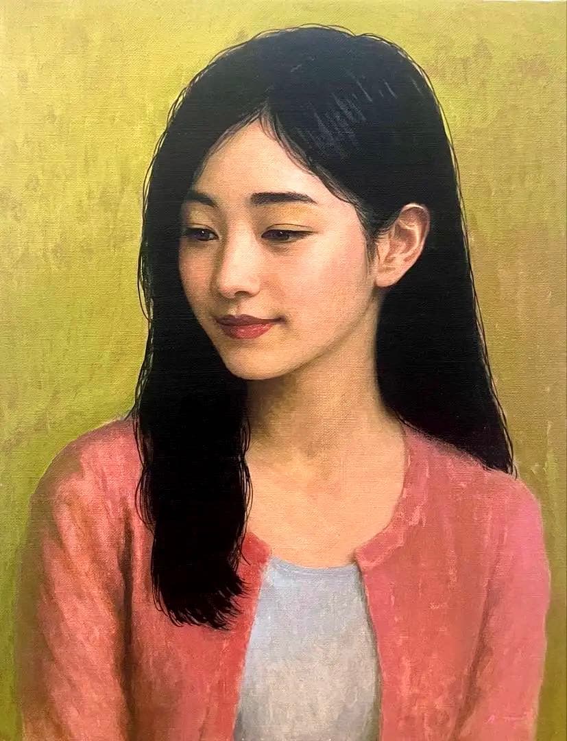 (F6号) 東直人【桃衣】 表サイン有/共シール有 /真作/油彩