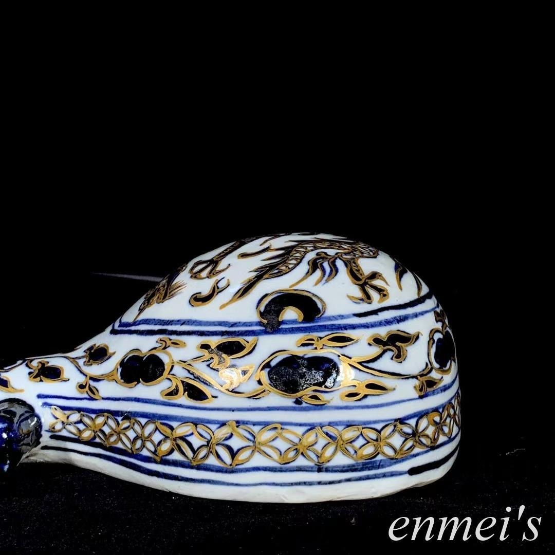 中国古美術・元款青花釉里紅描金彩龍紋琵琶・青花磁・純手描き・陶芸・花瓶・文房具