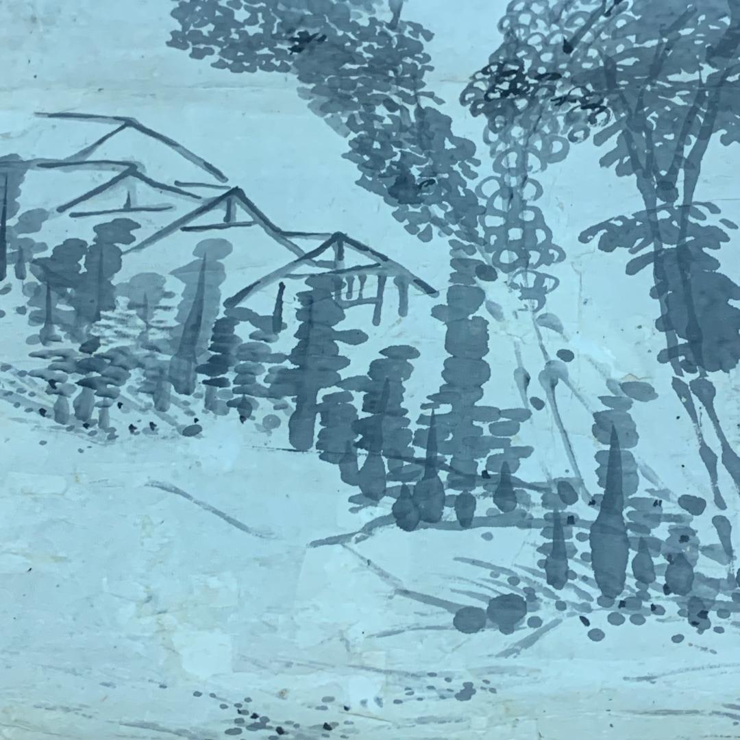 掛軸 岡田半江 風景水墨画 年中掛け 茶室 茶道具 江戸時代 江戸後期