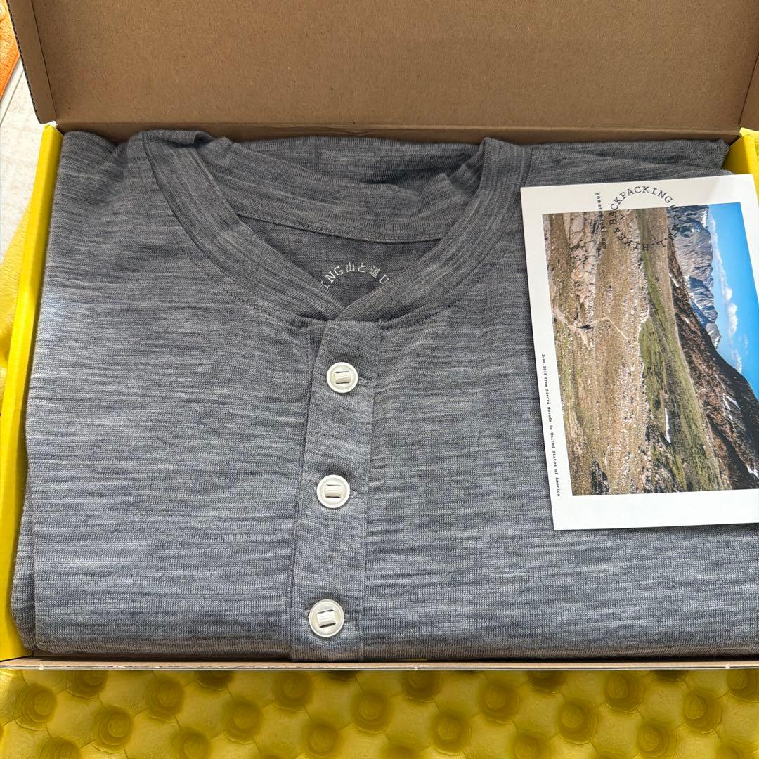 山と道　Merino Henry Neck T-Shirt S グレー杢