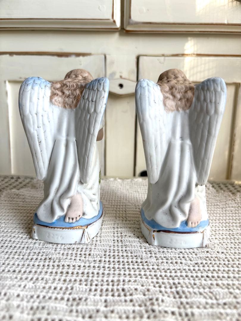 ♡ フランスアンティーク　ペア　天使像　ビスクドール　マリア像　グローブドマリエ