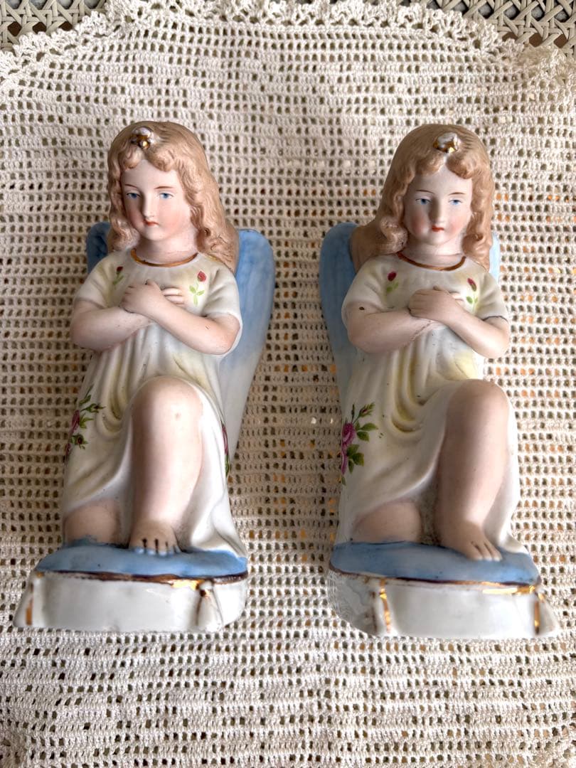 ♡ フランスアンティーク　ペア　天使像　ビスクドール　マリア像　グローブドマリエ
