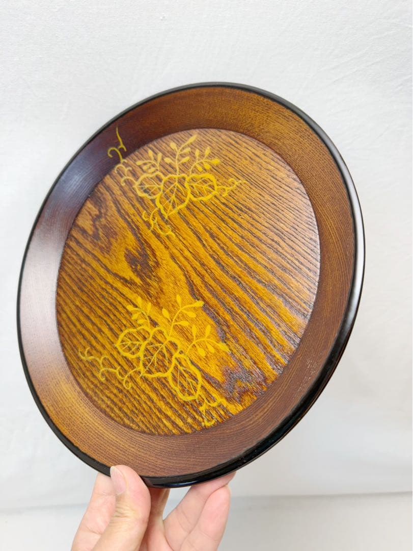 未使用 茶道具 京都の塗師 北村葵春作 惺斎好写欅摺漆踊桐絵 菓子盆 三つ足共箱