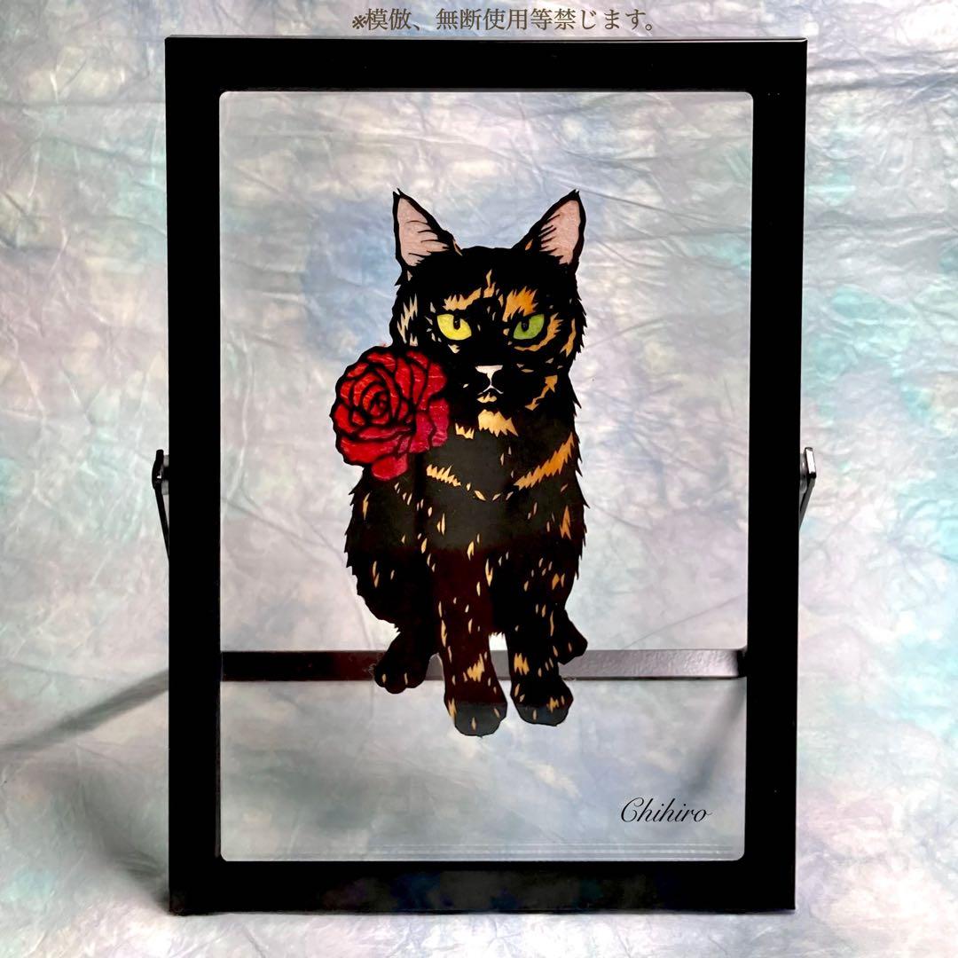 絵画 猫 切り絵 日本画 猫の絵 猫雑貨 黒猫 さび猫 和紙 ペーパーアート