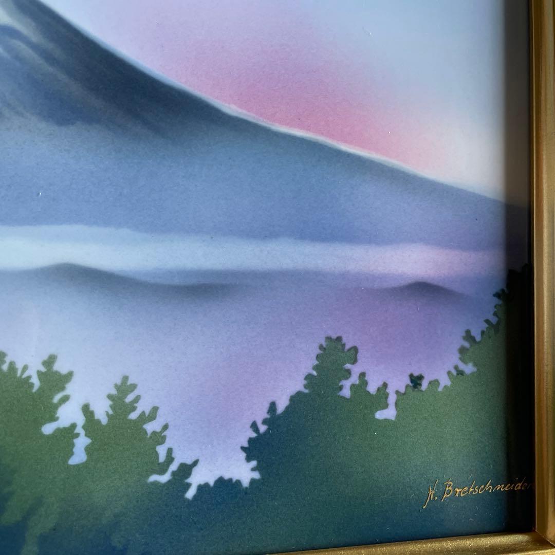 □美術品□桜に富士・陶板画□H.Bretscheider・01／25◇マイセン◇