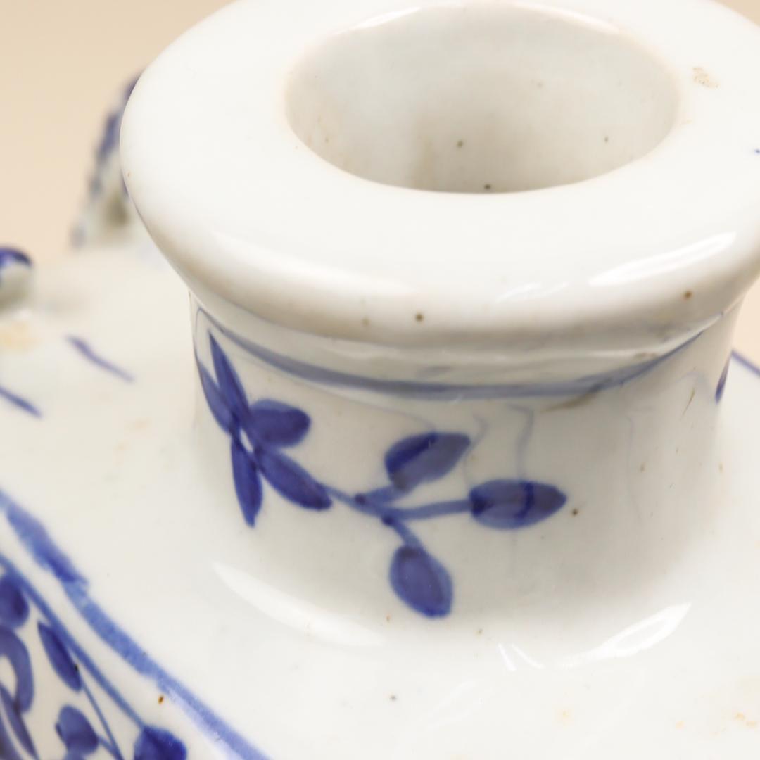 青花瓷 龍鳳凰紋双耳扁壺 飾り壺 花瓶