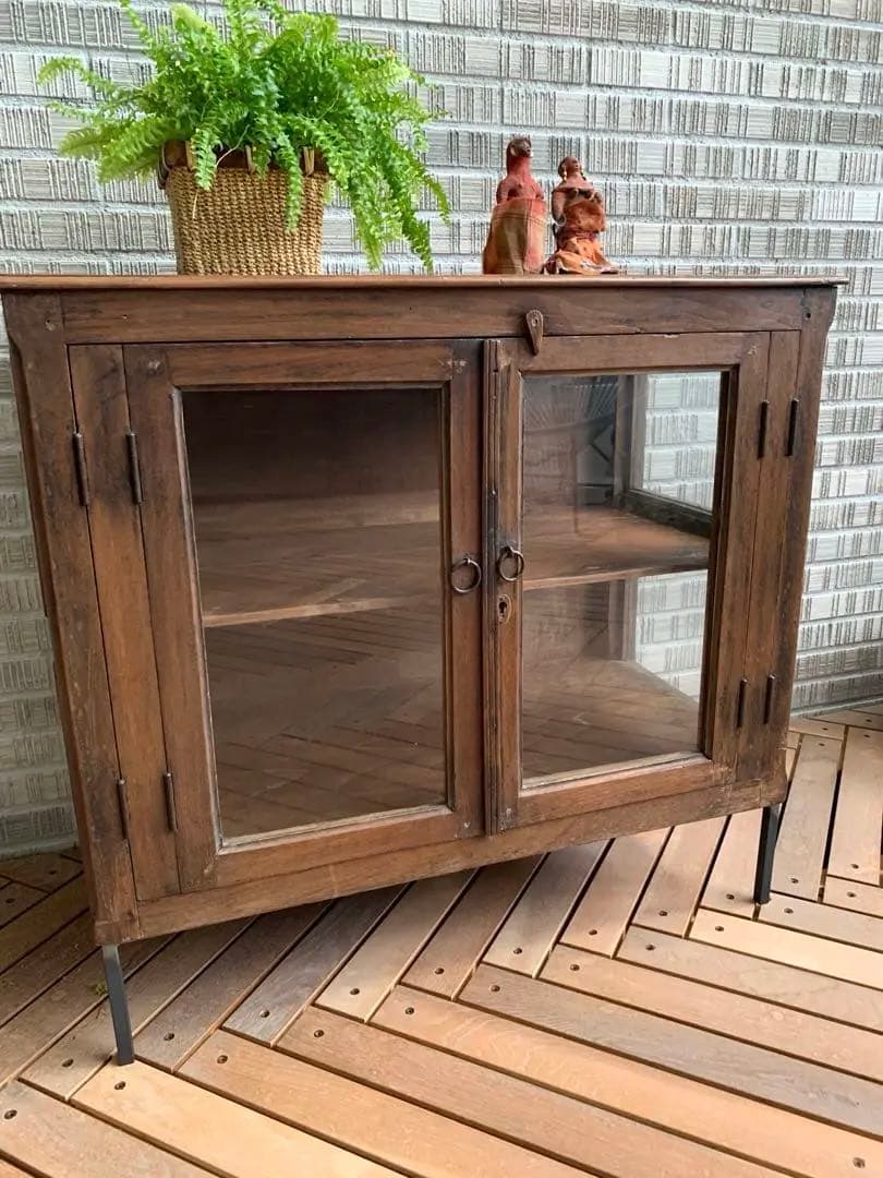ビンテージ　古家具　リメイク　ショーケース　アイアン脚