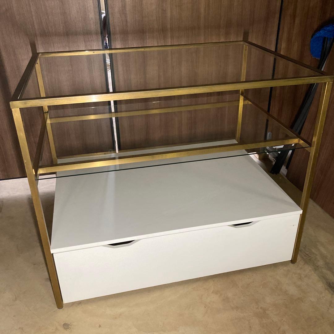 【引き取り限定】定価11万以上！店舗什器　トロッコ引き出し付き　３段テーブル