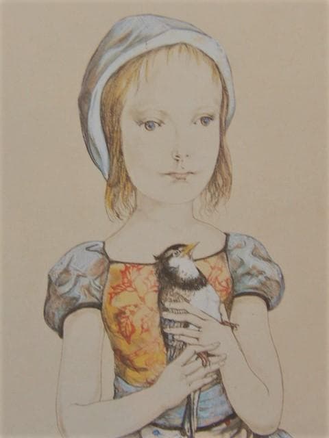 藤田嗣治【JEUNE FILLE PORTANT UN OISEAU】