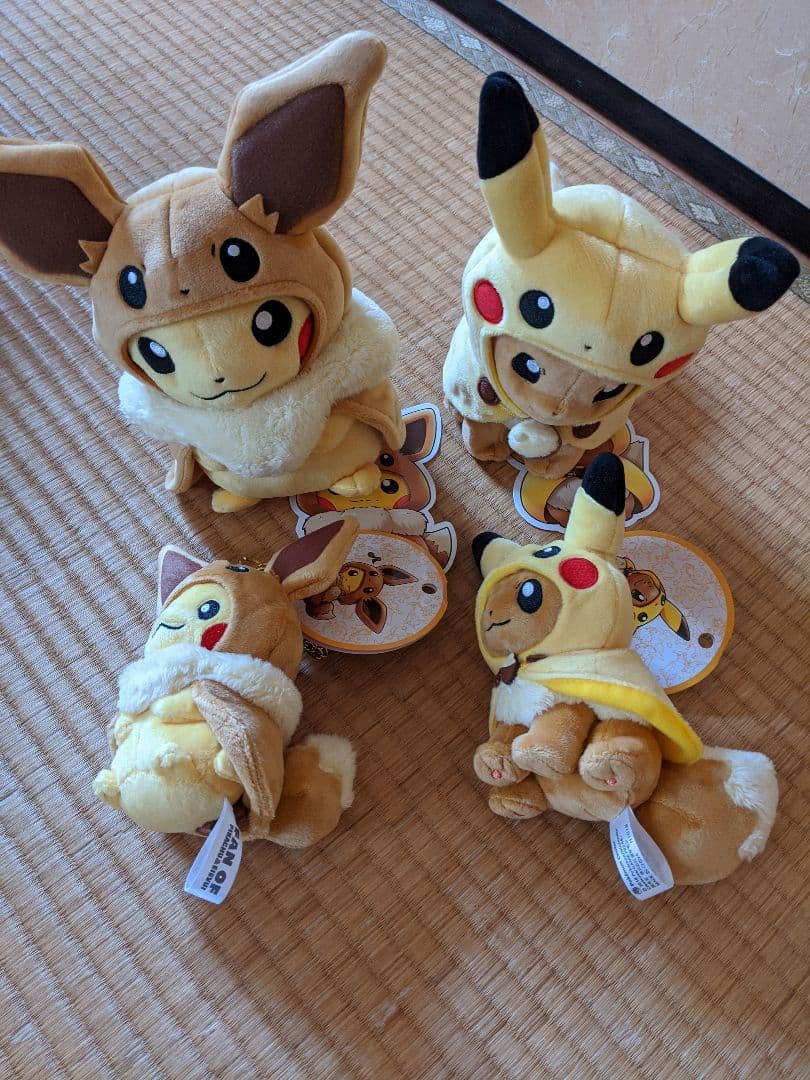 イーブイ、ピカチュウ　ポンチョ　ぬいぐるみ