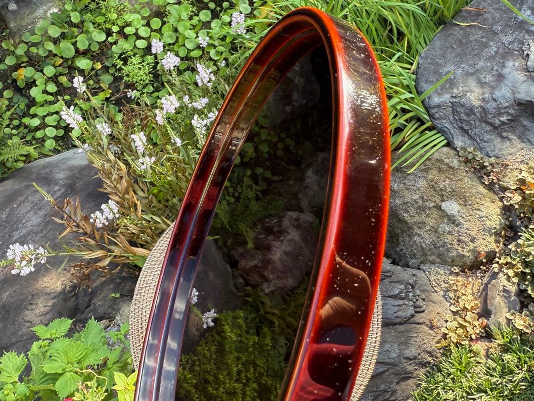 伝統漆器 円形盆 黒赤　うるし工芸　米永