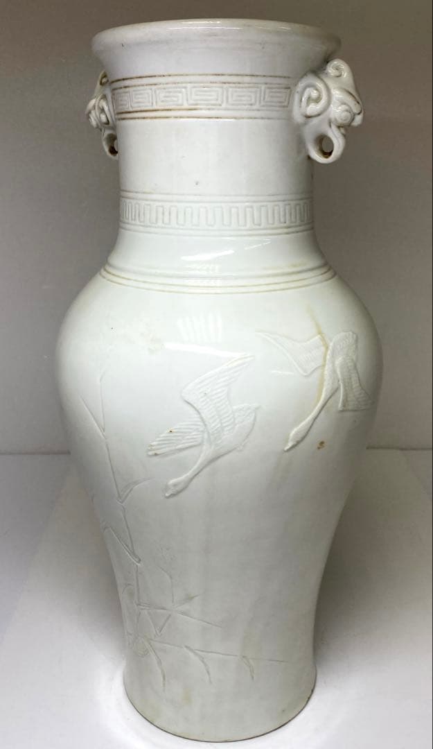 専用中国古玩　白磁花鳥図花瓶　高さ38㎝　東Y7-0210⑤タルサ