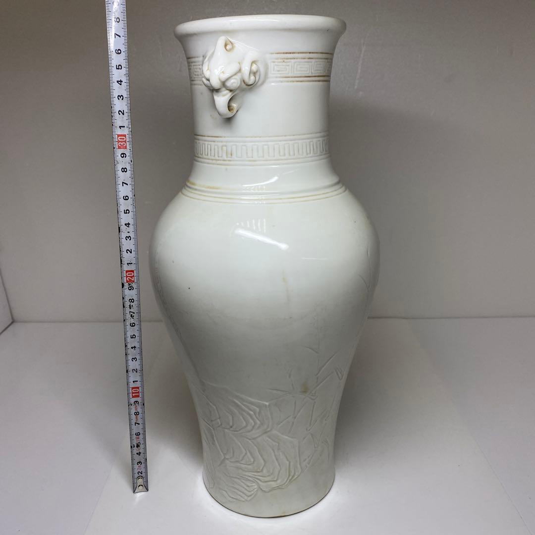 専用中国古玩　白磁花鳥図花瓶　高さ38㎝　東Y7-0210⑤タルサ