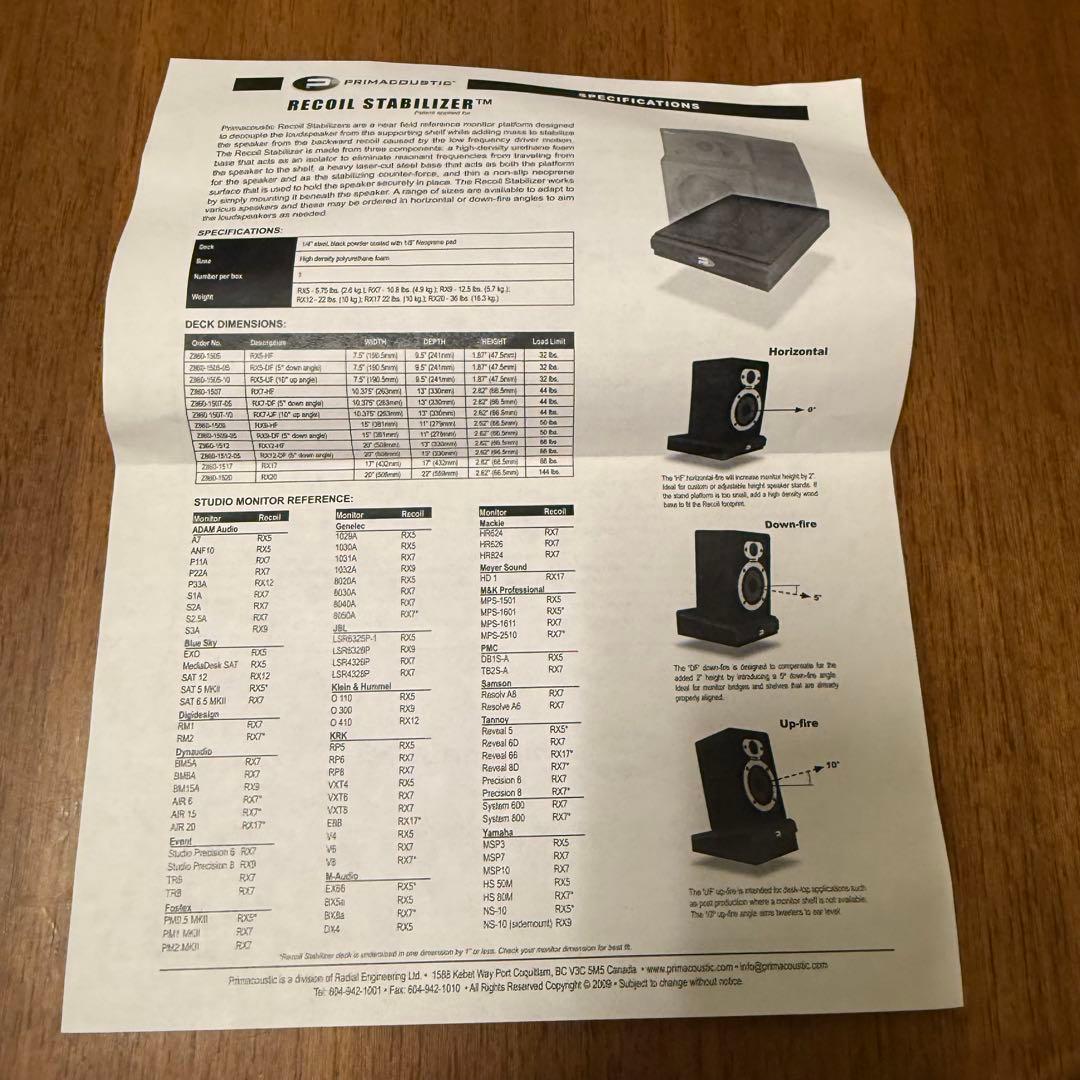 Primacoustic RX5 DF (前傾)2つセット【インシュレーター】