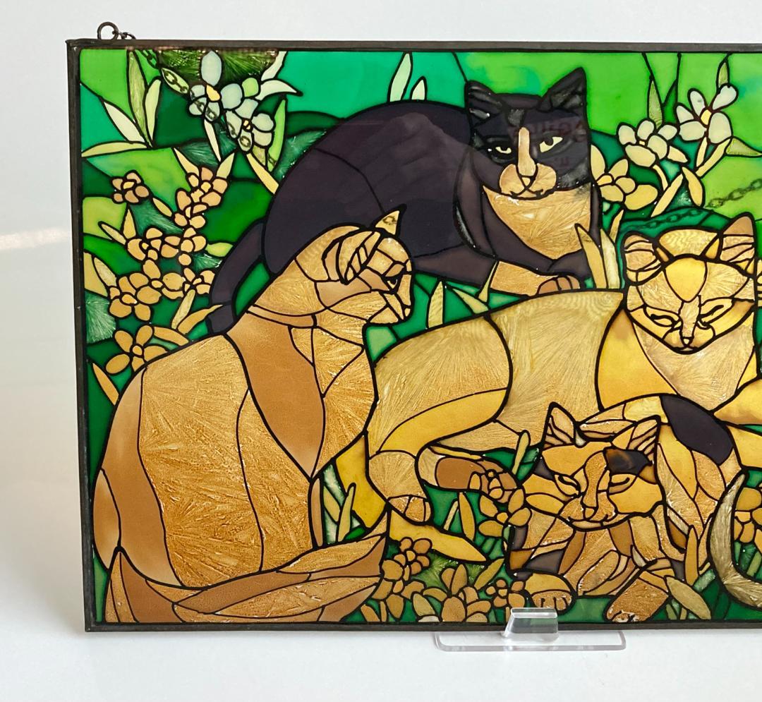 2001年 大判 ティファニー キャット ジョン・ベーカー ステンドグラス 猫