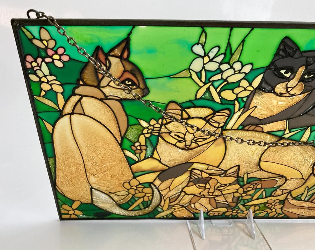 2001年 大判 ティファニー キャット ジョン・ベーカー ステンドグラス 猫