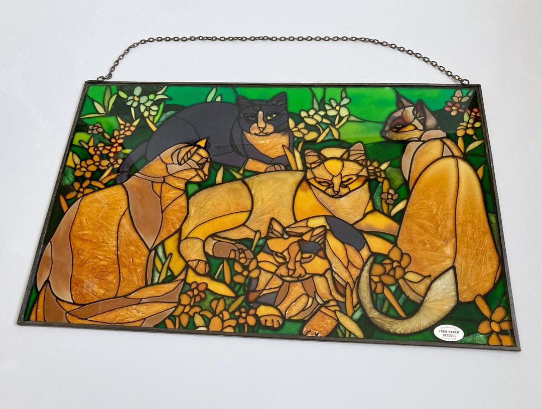 2001年 大判 ティファニー キャット ジョン・ベーカー ステンドグラス 猫