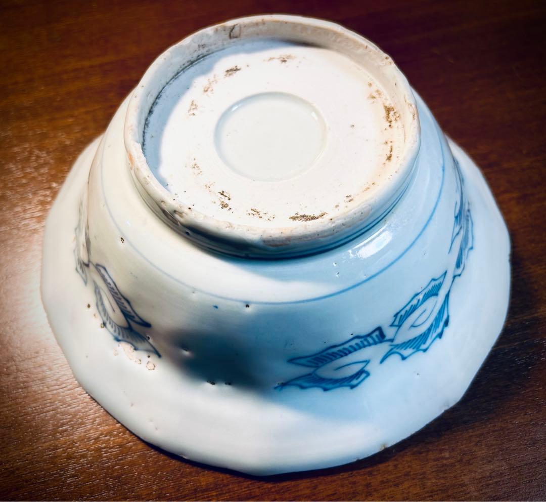 江戸期　古染付芙蓉手　間取山水　深鉢