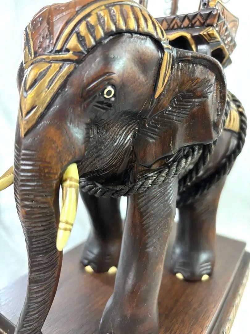 【木彫】タイ製ヴィンテージ　戦士と象