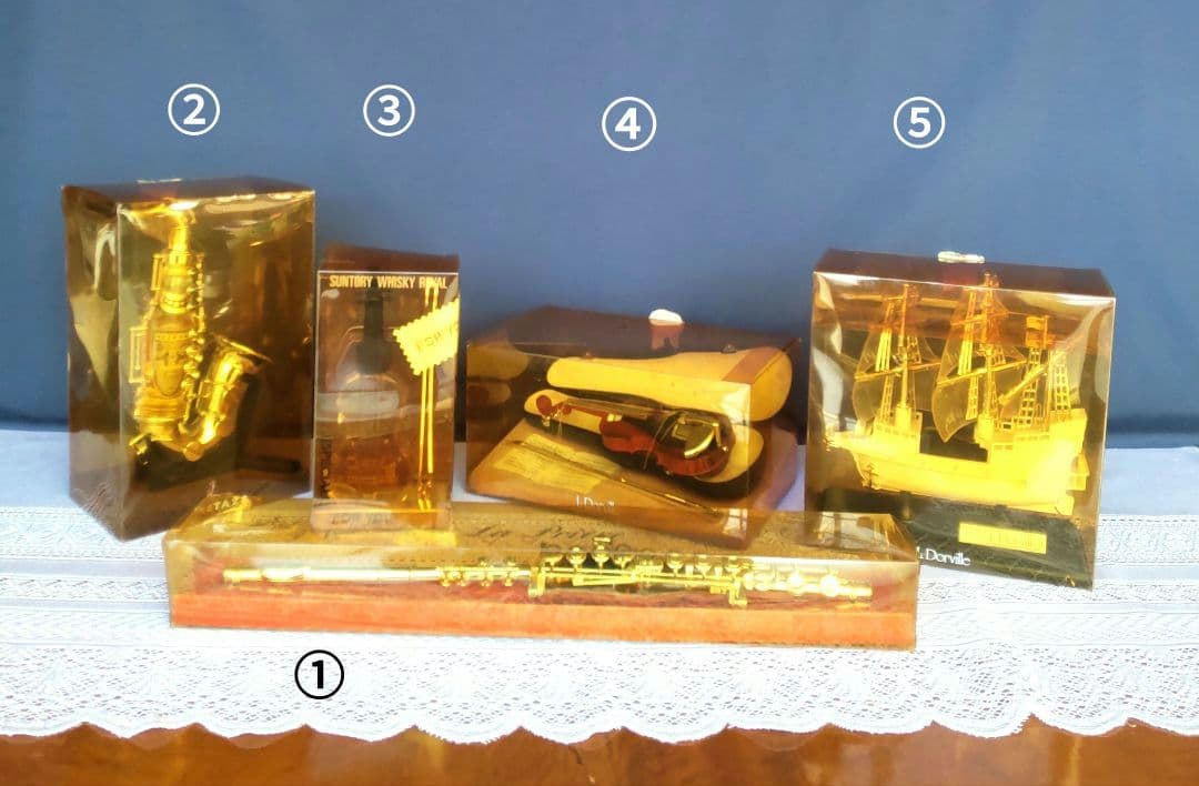 ミニボトル洋酒・ミニチュア 楽器・帆船 × 5