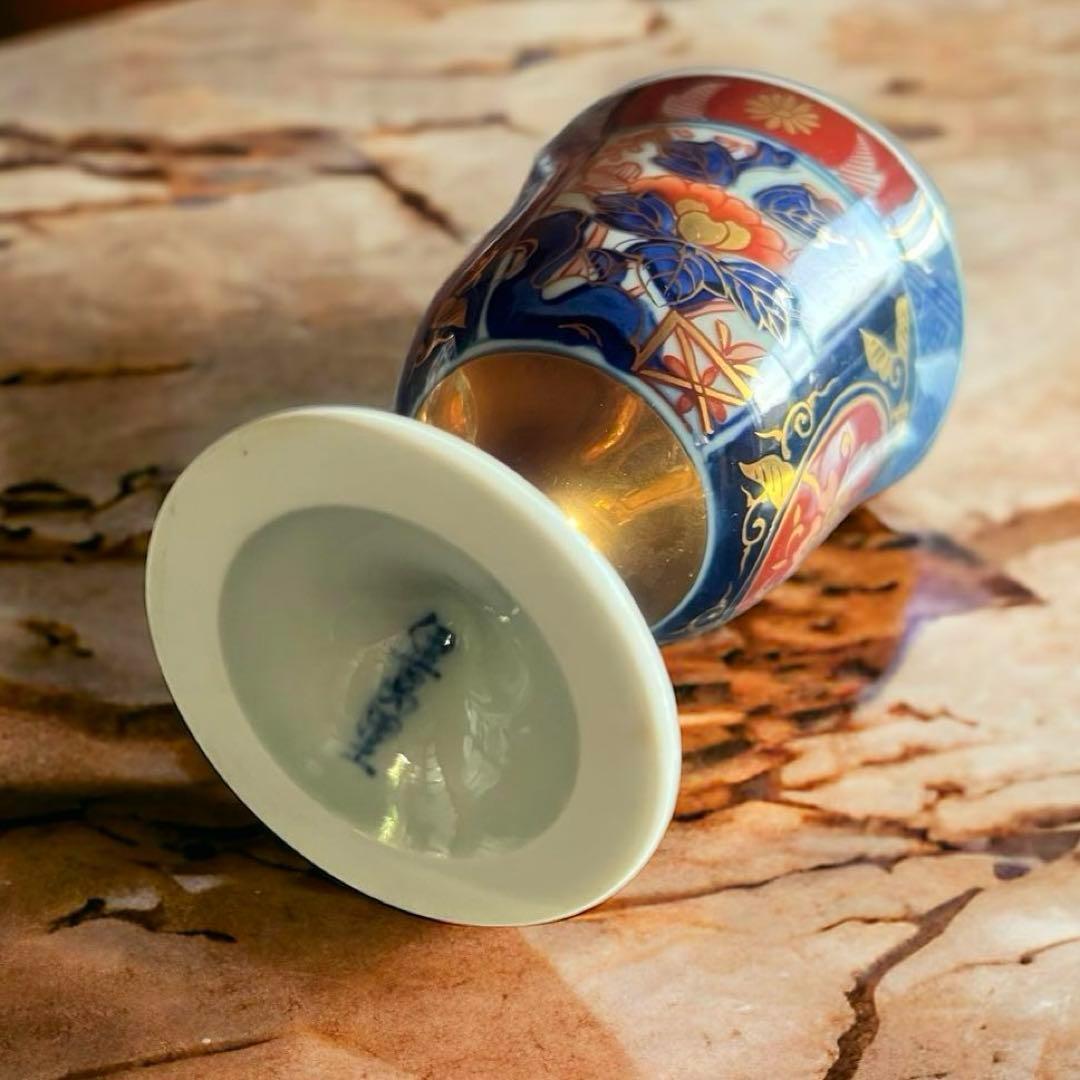 【美品】アンティーク 骨董 古伊万里 猪口 色絵付け／3客 カラフル 花