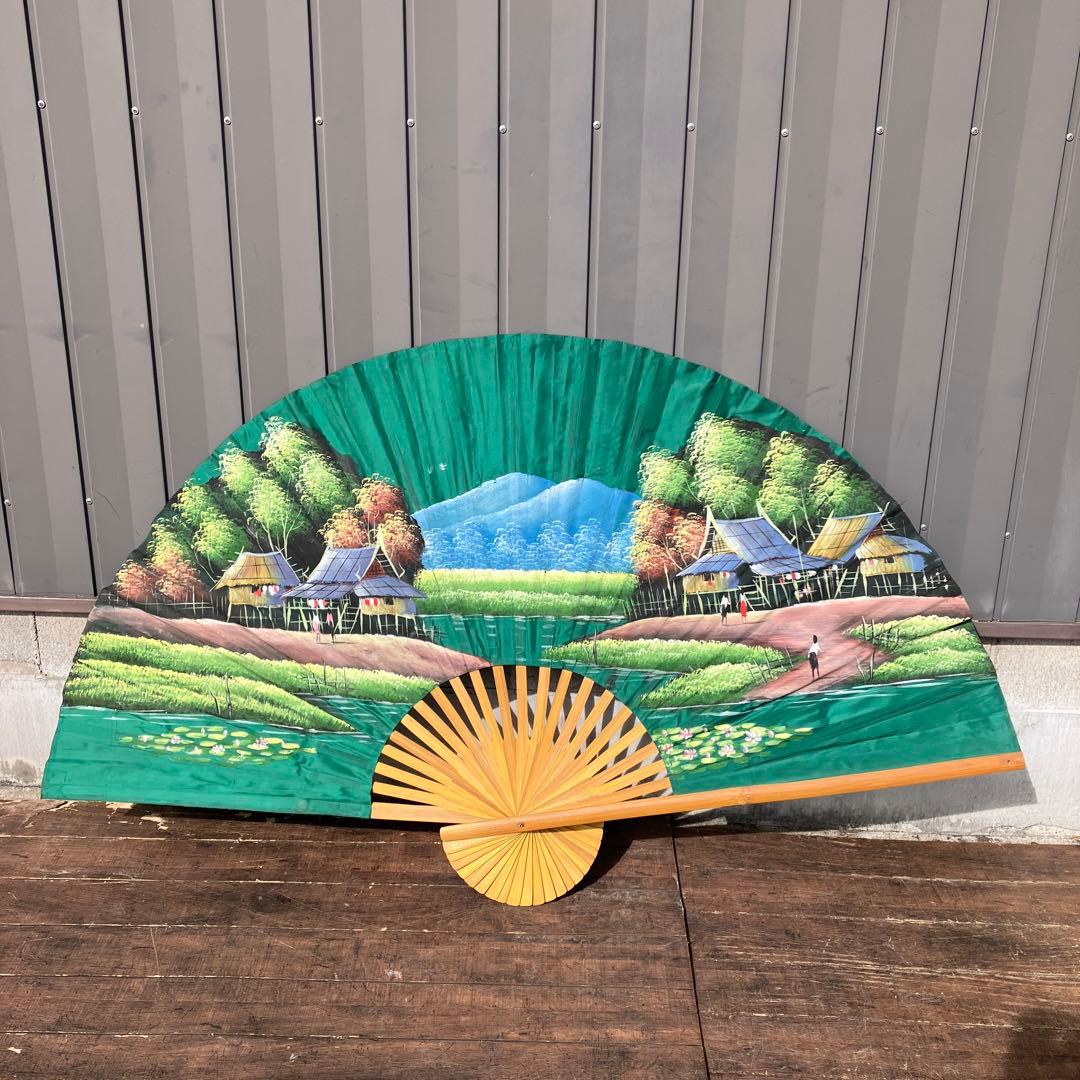 扇 飾り扇子 巨大扇子 壁掛け インテリア 飾り扇 風景画 レトロ 絵画