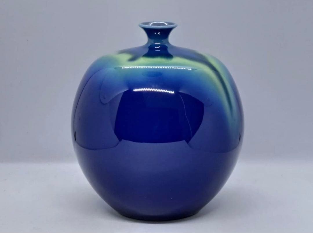 人間国宝 三代 徳田八十吉 金銘 本人作「耀彩 壷」共箱 花瓶 九谷焼 真作保証