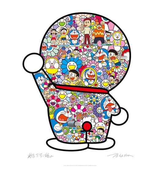 村上隆×ドラえもん「藤子・F・不二雄先生とドラえもんがお花畑に居る」 ポスター