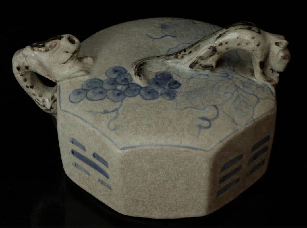 葡萄 八角形 李朝染付 水滴 陶器 葡萄図 陶器 古染付 骨董品 時代品 美術品