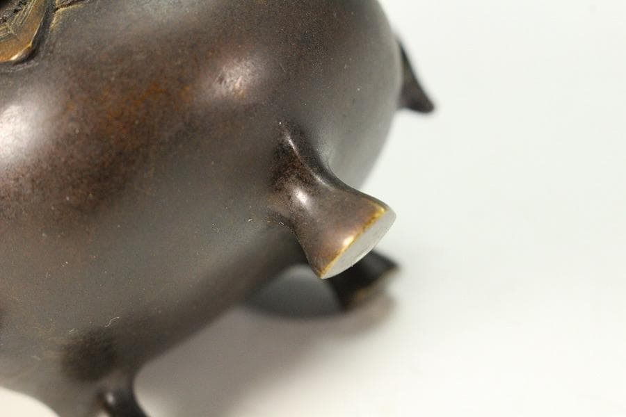 古銅 獅子蓋 小さな香炉 骨董品(K-YC474)