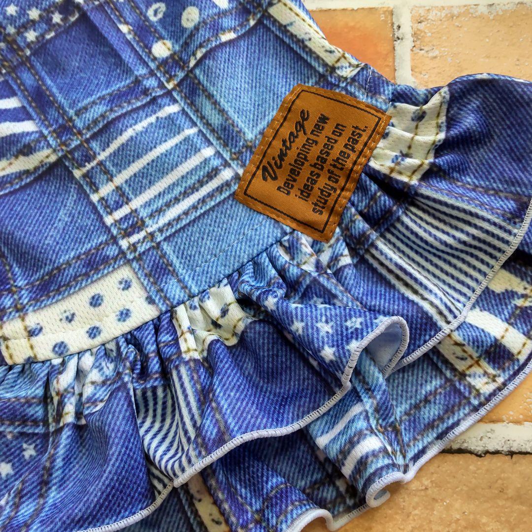 犬服 No.195 デニム風メッシュ夏のワンピース ハンドメイド