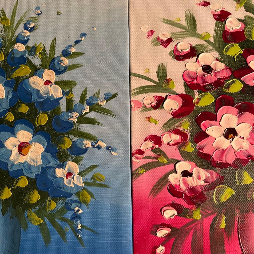 手書き油絵 ３枚組 花瓶の花 額付 額付き 絵画 インテリア 油彩画