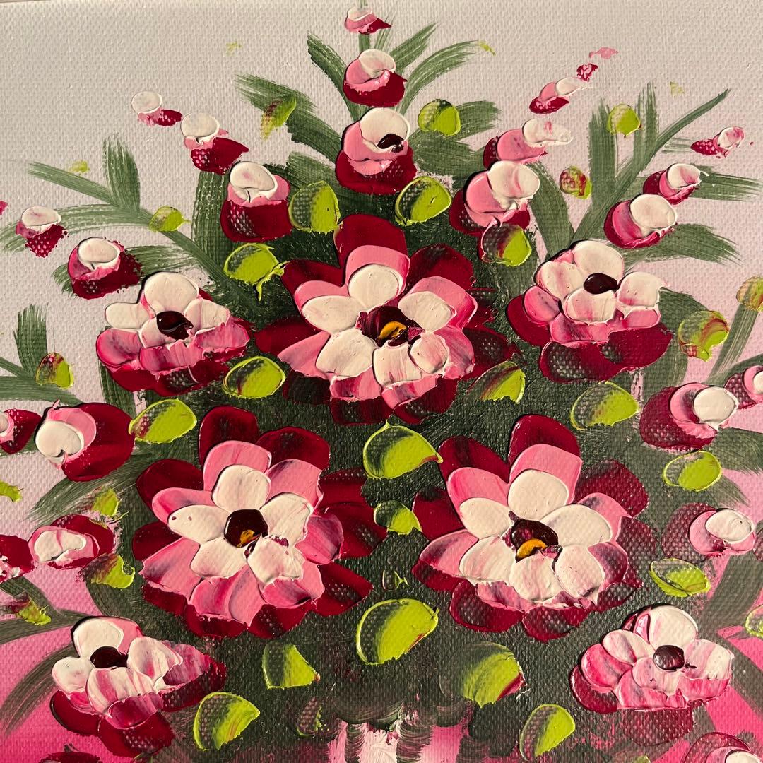 手書き油絵 ３枚組 花瓶の花 額付 額付き 絵画 インテリア 油彩画